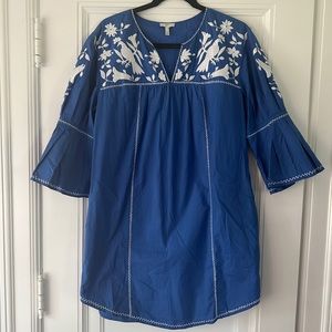 Joie Blue Otomi Embroidered Tunic Dress